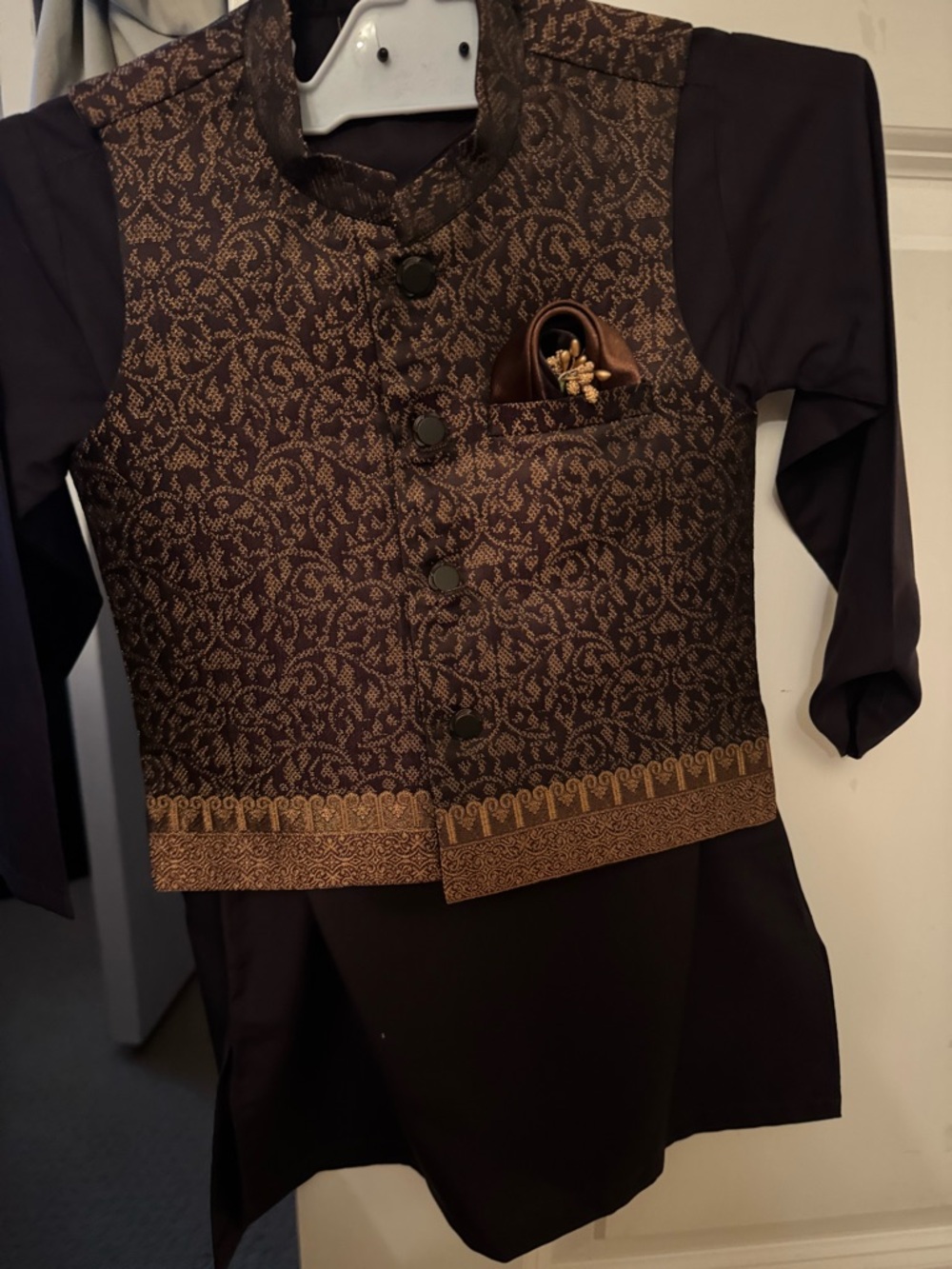 Boys Brown and Gold Embroidered Formal Kurta Set